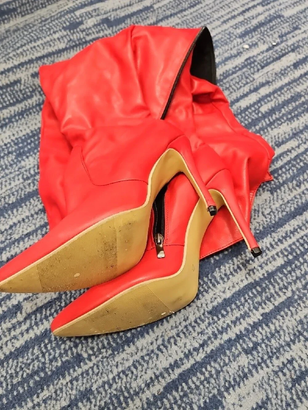 Red Over-the-Knee Pointed Stiletto Boots - Women's Fashion Boots